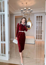 Load image into Gallery viewer, Velvet Burgundy Two Piece Retro Elegant Lace Dress
