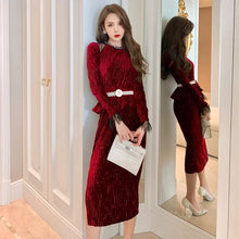 Load image into Gallery viewer, Velvet Burgundy Two Piece Retro Elegant Lace Dress
