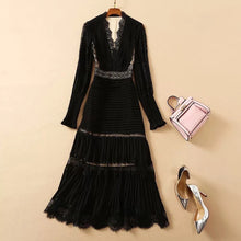 Load image into Gallery viewer, V-Neck Lartern Sleeves Lace and Chiffon Dress
