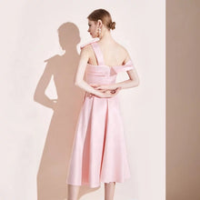 Load image into Gallery viewer, Satin Sleeveless One Shoulder Pink Dress
