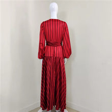 Load image into Gallery viewer, V-Neck Satin Long Sleeve Striped Dress

