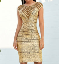 Load image into Gallery viewer, Gold Mesh Bandage Dress
