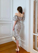 Load image into Gallery viewer, Brocade Elegant Puffy Sleeve Dress
